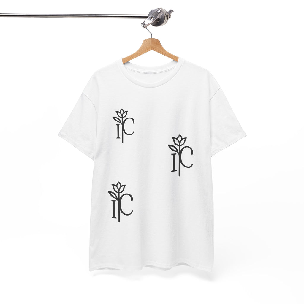 Minimalist Black Tee with Subtle Rose Monogram