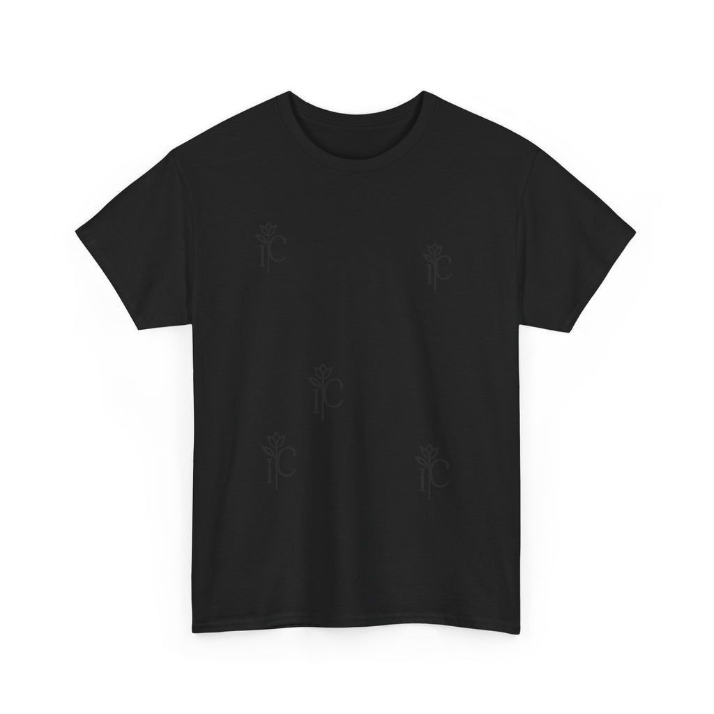 Minimalist Black Tee with Subtle Rose Monogram