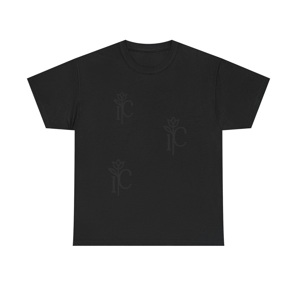 Minimalist Black Tee with Subtle Rose Monogram
