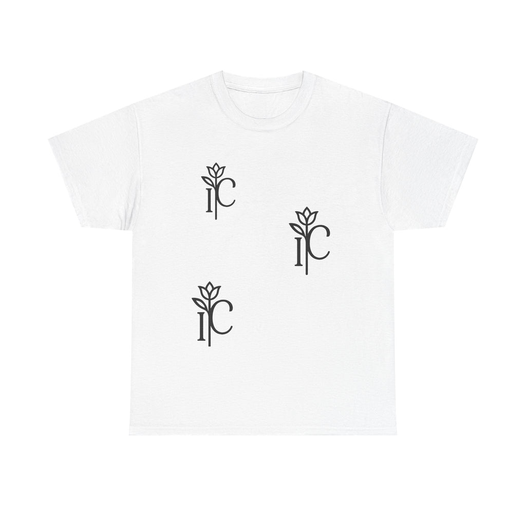 Minimalist Black Tee with Subtle Rose Monogram