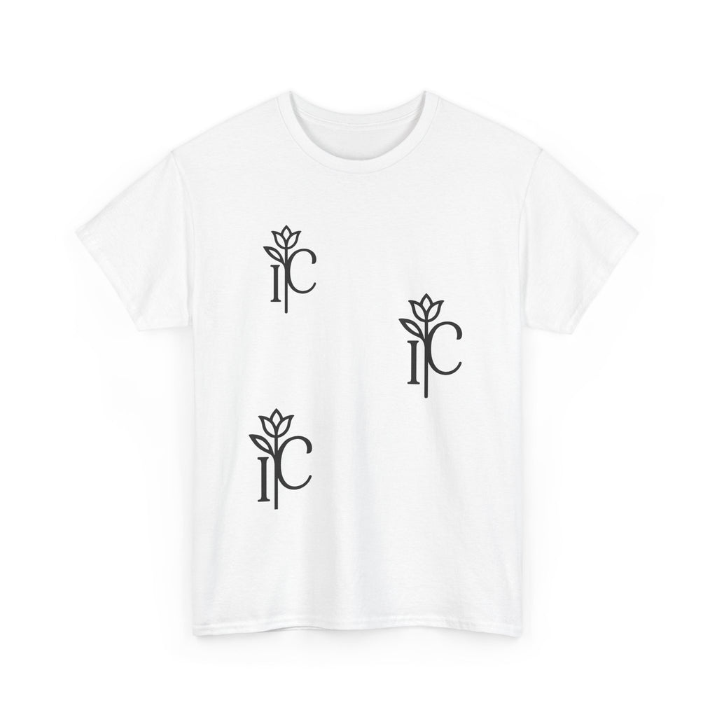 Minimalist Black Tee with Subtle Rose Monogram