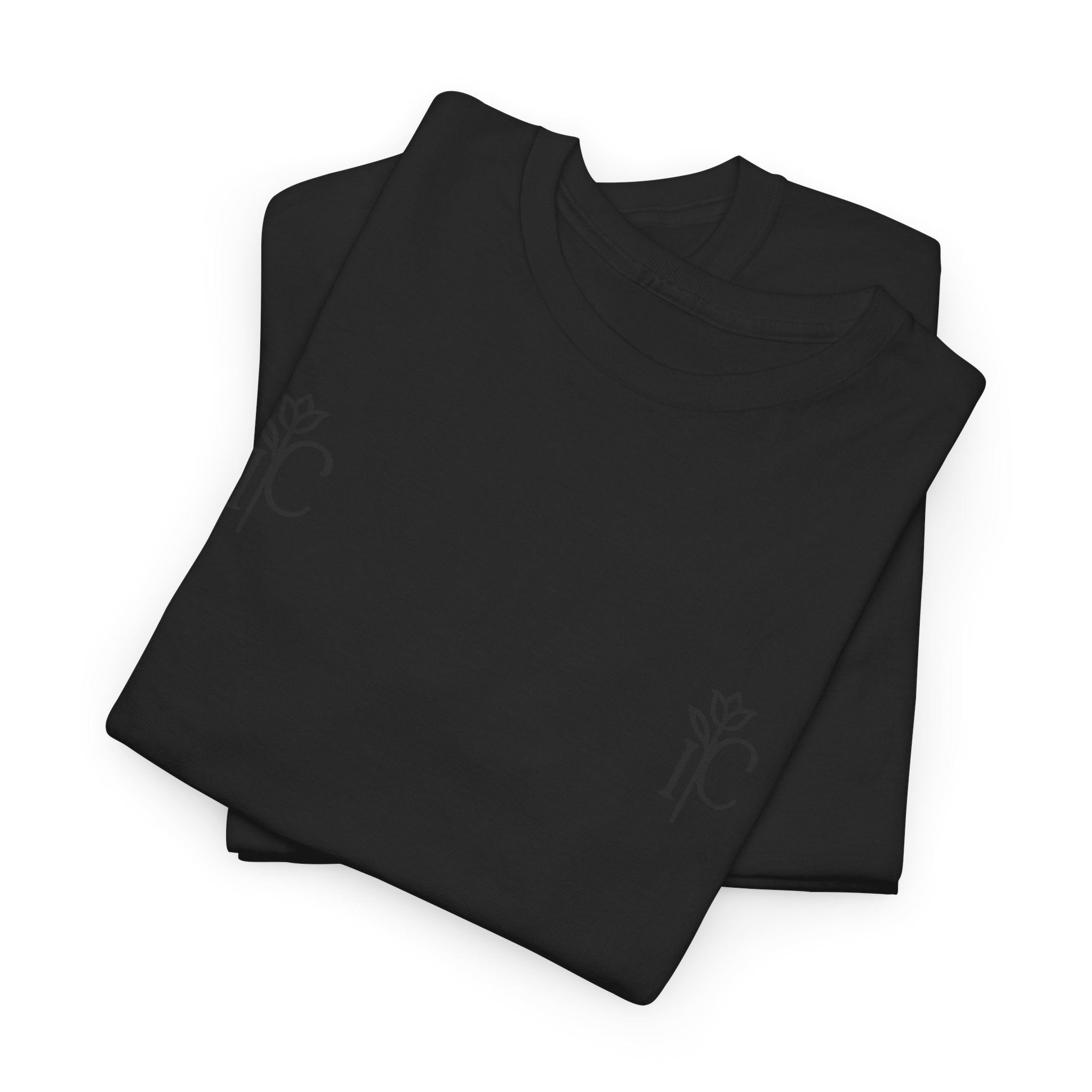 Minimalist Black Tee with Subtle Rose Monogram