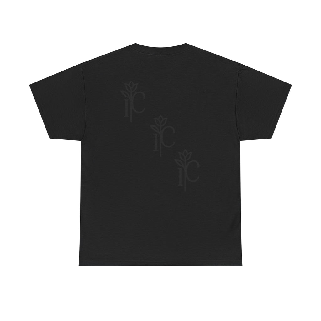 Minimalist Black Tee with Subtle Rose Monogram