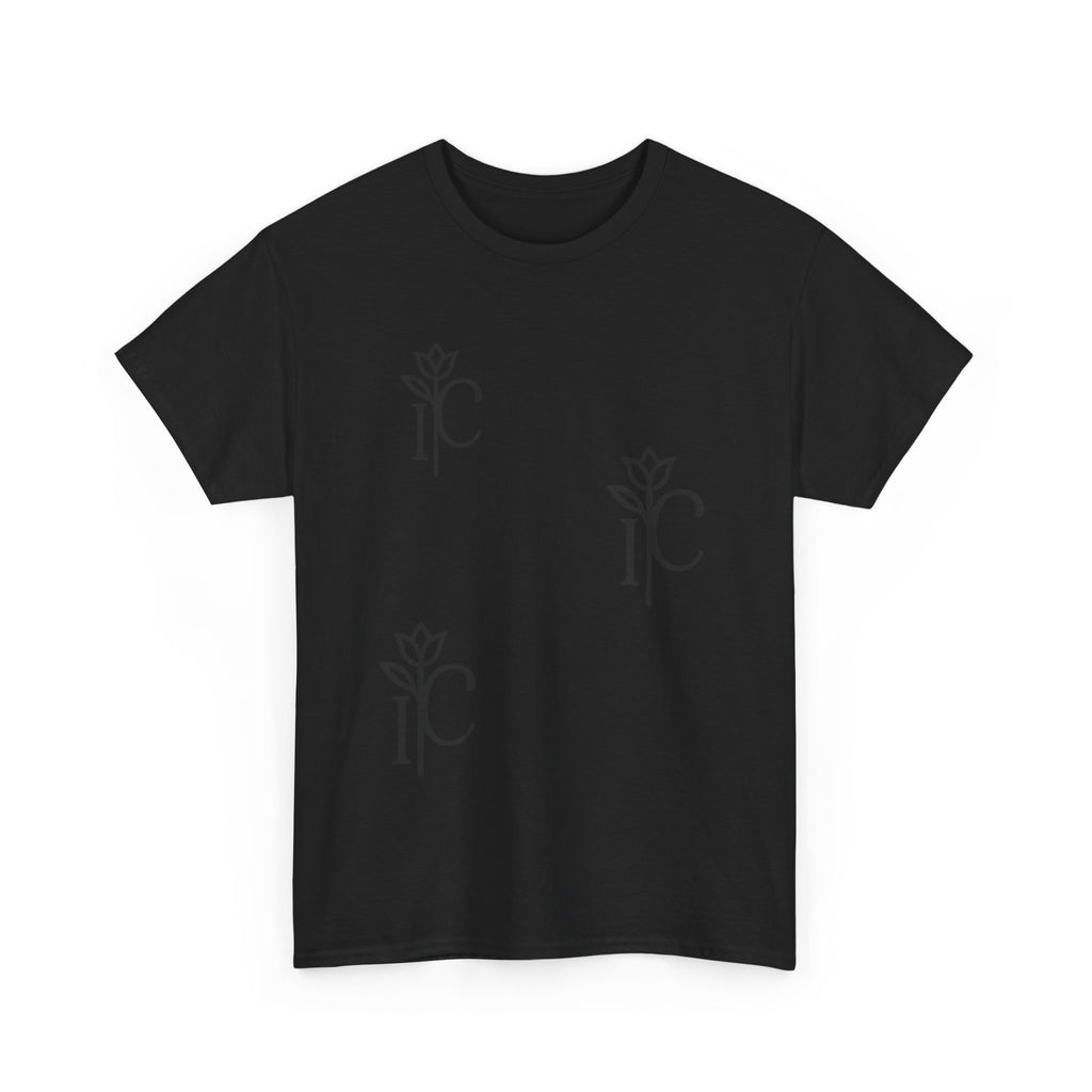 Minimalist Black Tee with Subtle Rose Monogram