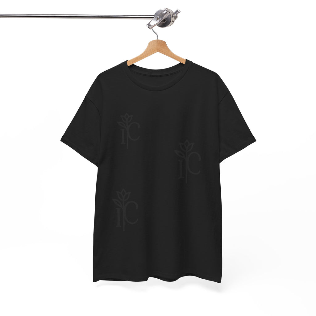 Minimalist Black Tee with Subtle Rose Monogram