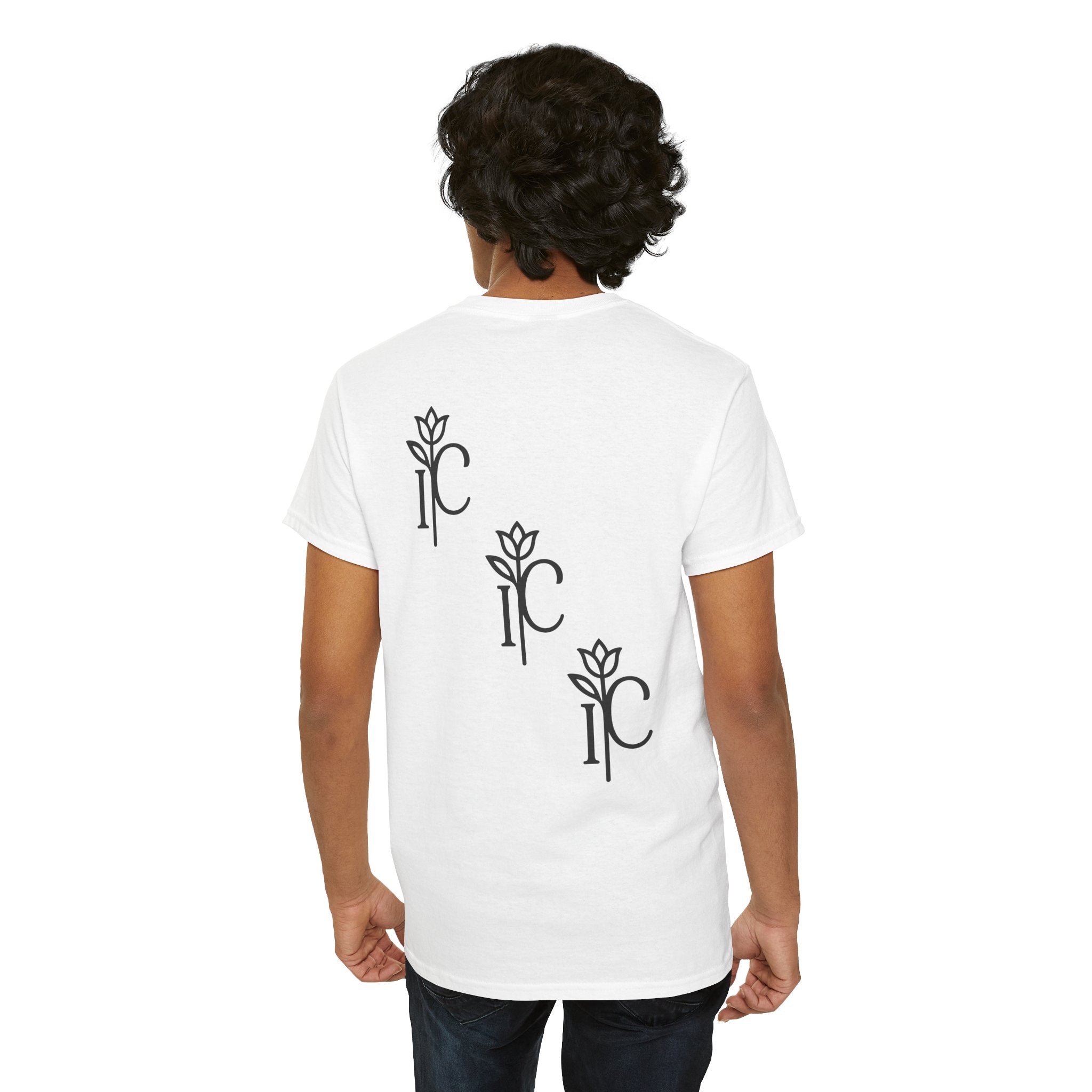 Minimalist Black Tee with Subtle Rose Monogram