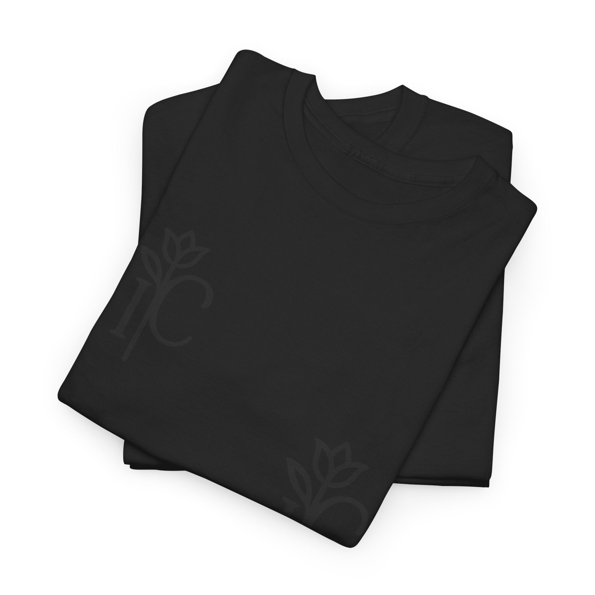 Minimalist Black Tee with Subtle Rose Monogram