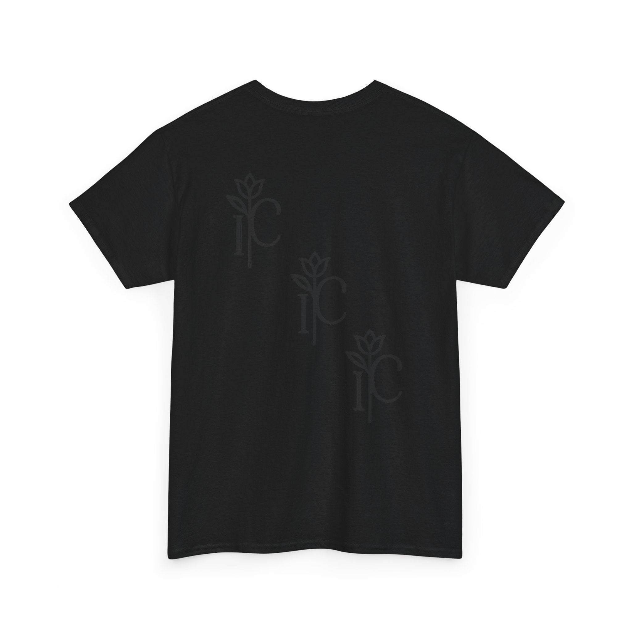 Minimalist Black Tee with Subtle Rose Monogram