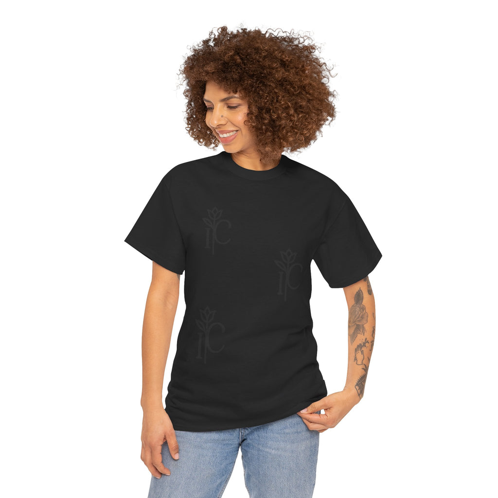 Minimalist Black Tee with Subtle Rose Monogram