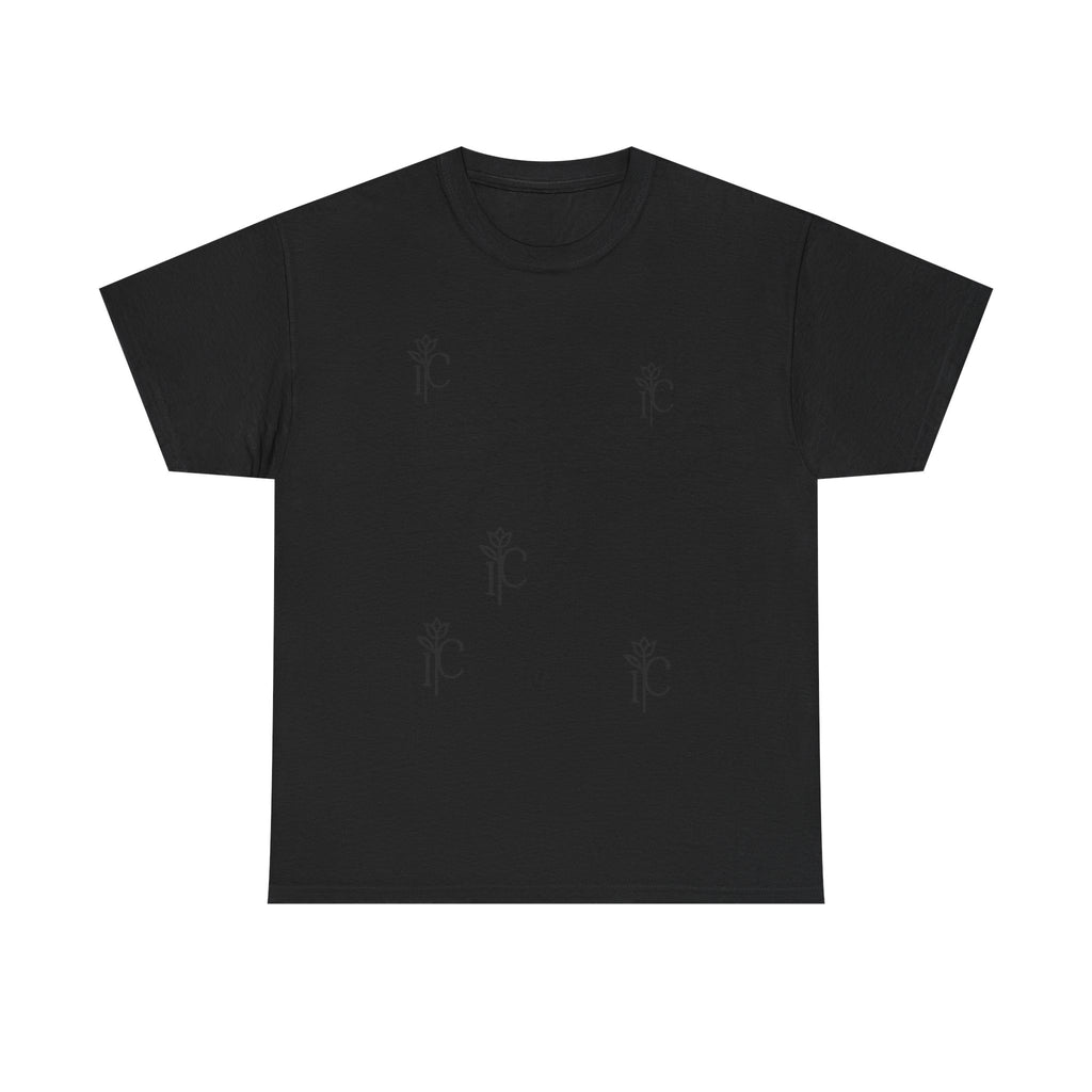 Minimalist Black Tee with Subtle Rose Monogram